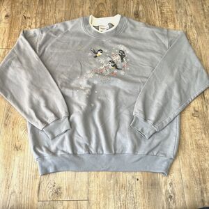 Vintage Sweater Birds Women's Large Liberty Lane Blue White Winter Grandma